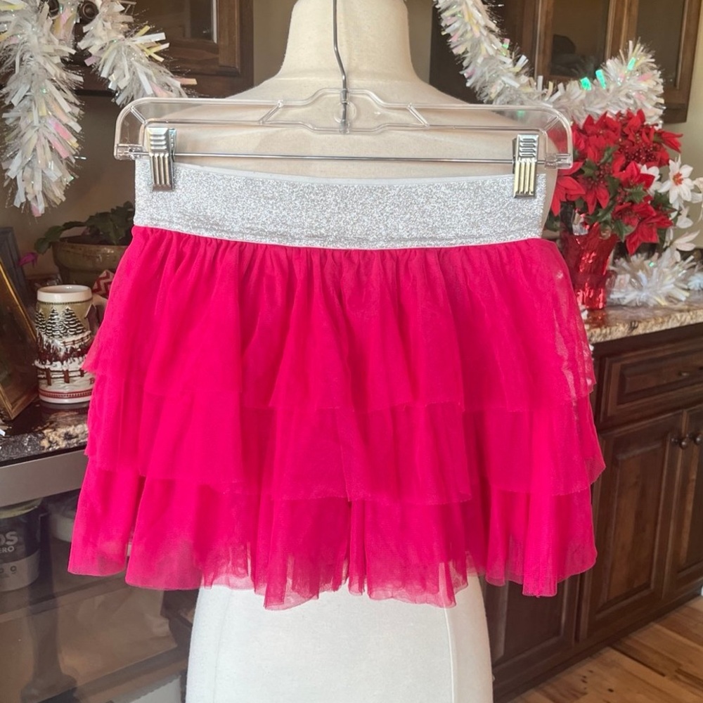 Skater Skirt Pink Ruffle Sparkly Silver Waist Girls 10/12